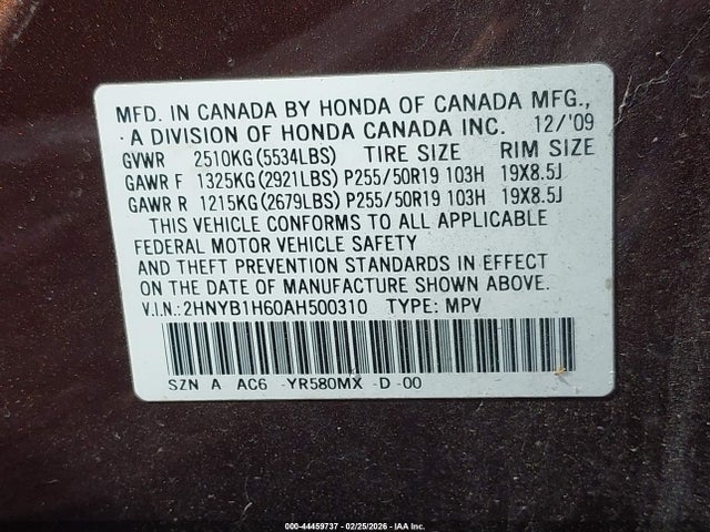 2010 ACURA ZDX 2HNYB1H60AH500310 Photo 8