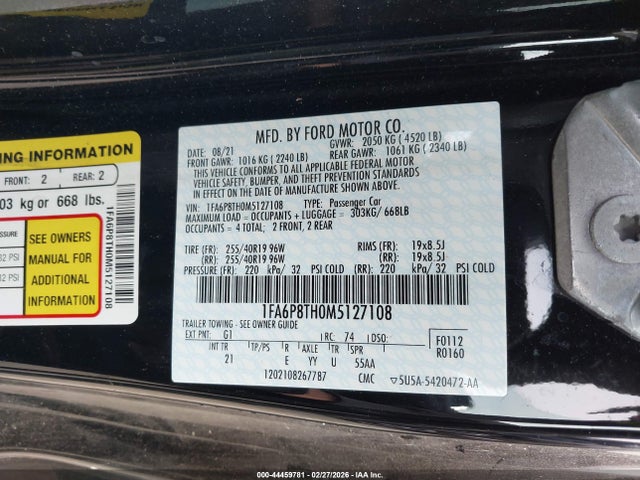 Ford Mustang Ecoboost Fastback 2021 1FA6P8TH0M5127108 Image 9