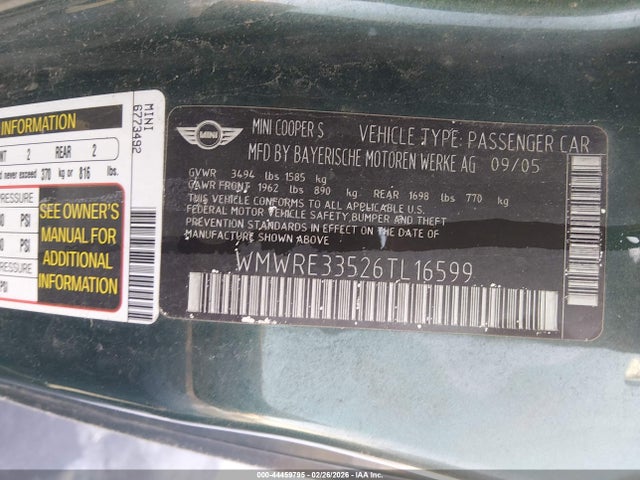 2006 MINI COOPER S WMWRE33526TL16599 Photo 8