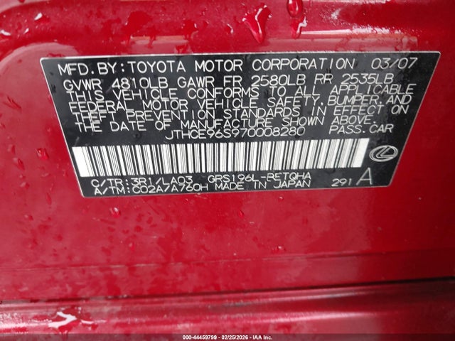 Продажа на аукционе авто 2007 Lexus Gs 350, vin: JTHCE96S970008280, номер лота: 44459799