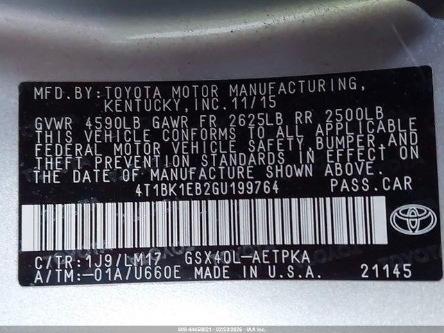 Toyota AVALON LIMITED 2016 4T1BK1EB2GU199764 Image 9