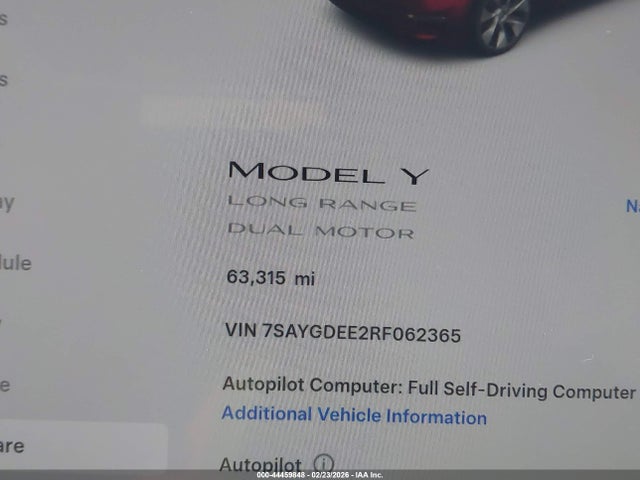 44459848 :رقم المزاد ، 7SAYGDEE2RF062365 vin ، 2024 Tesla Model Y Long Range Dual Motor All-wheel Drive مزاد بيع