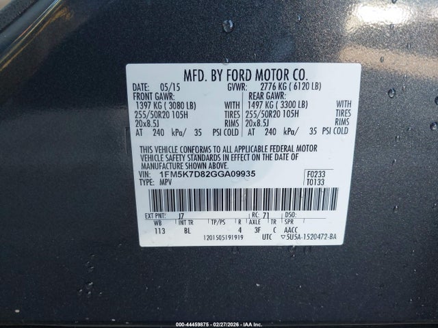 Ford EXPLORER XLT 2016 1FM5K7D82GGA09935 Image 9