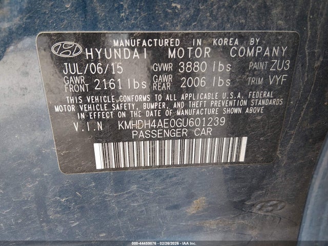 Hyundai Elantra Limited 2016 KMHDH4AE0GU601239 Image 9