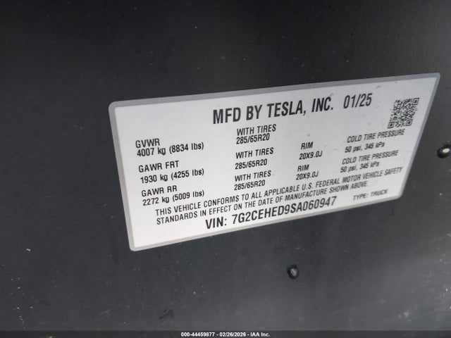 Aukcja sprzedaży 2025 Tesla Cybertruck, vin: 7G2CEHED9SA060947, numer aukcji: 44459877