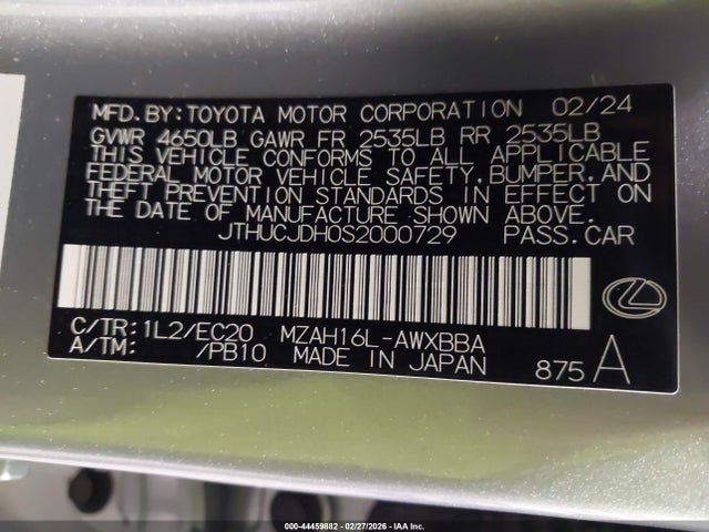 44459882 :رقم المزاد ، JTHUCJDH0S2000729 vin ، 2025 Lexus Ux 300h Premium مزاد بيع