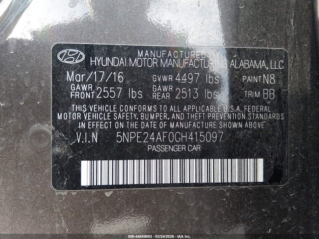 Aukcja sprzedaży 2016 Hyundai Sonata Se, vin: 5NPE24AF0GH415097, numer aukcji: 44459883
