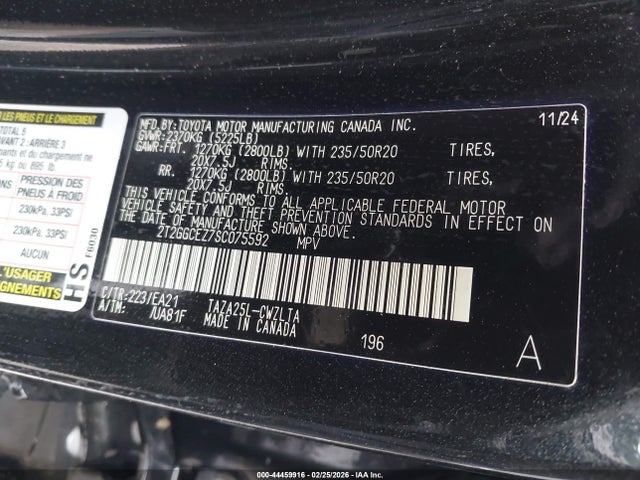 2025 Lexus Nx 350 Premium მანქანა იყიდება აუქციონზე, vin: 2T2GGCEZ7SC075592, აუქციონის ნომერი: 44459916