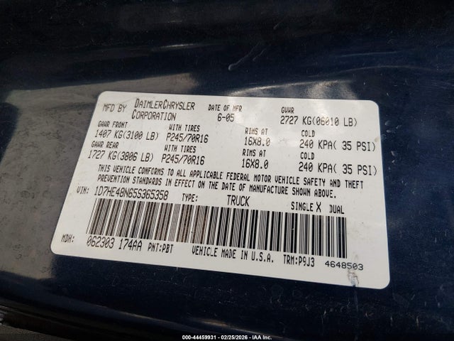 Продаж на аукціоні авто 2005 Dodge Dakota Slt, vin: 1D7HE48N65S365358, номер лоту: 44459931