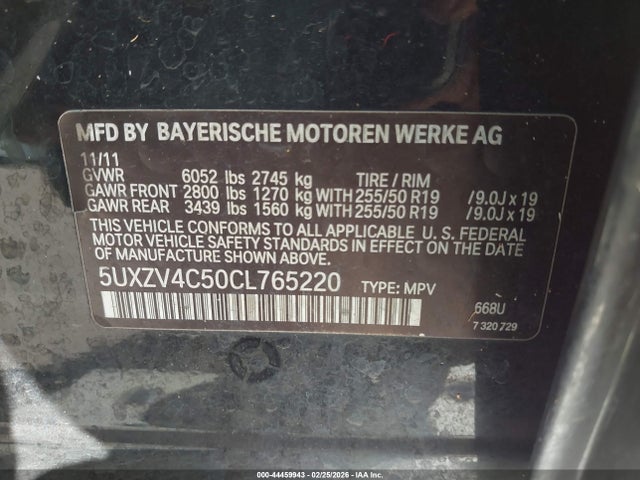 2012 Bmw X5 Xdrive35i/xdrive35i Premium/xdrive35i Sport Activity მანქანა იყიდება აუქციონზე, vin: 5UXZV4C50CL765220, აუქციონის ნომერი: 44459943