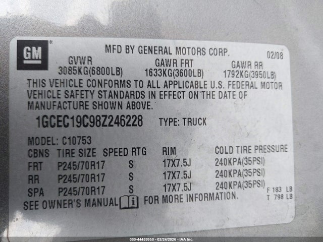2008 CHEVROLET SILVERADO 1500 1GCEC19C98Z246228 Photo 8