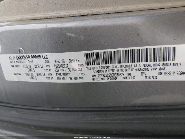 Aukcja sprzedaży 2014 Chrysler Town & Country Touring-l, vin: 2C4RC1CG9ER330276, numer aukcji: 44459951