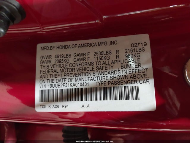 Продаж на аукціоні авто 2019 Acura Tlx Standard, vin: 19UUB2F31KA010401, номер лоту: 44459955