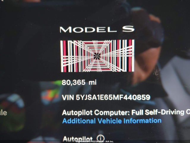 44460010 :رقم المزاد ، 5YJSA1E65MF440859 vin ، 2021 Tesla Model S Plaid Tri Motor All-wheel Drive مزاد بيع