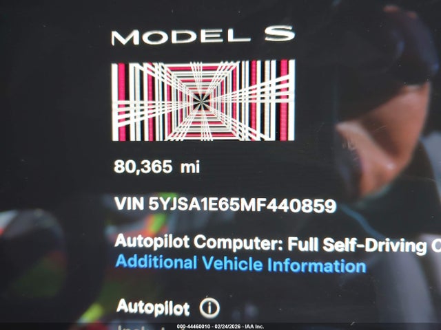 44460010 :رقم المزاد ، 5YJSA1E65MF440859 vin ، 2021 Tesla Model S Plaid Tri Motor All-wheel Drive مزاد بيع