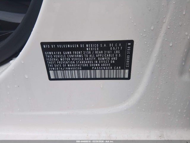 44460016 :رقم المزاد ، 3VW2B7AJ1HM400206 vin ، 2017 Volkswagen Jetta 1.4t S مزاد بيع
