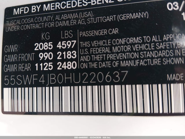 55SWF4JB0HU220637 Mercedes-Benz C 300