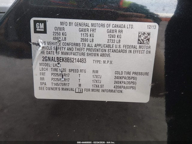 2GNALBEK8E6214483 Chevrolet EQUINOX 1LT