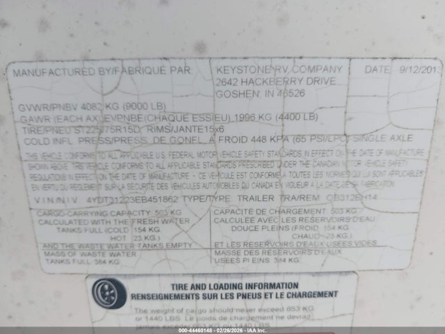4YDT31223EB451862 Keystone Rv Other