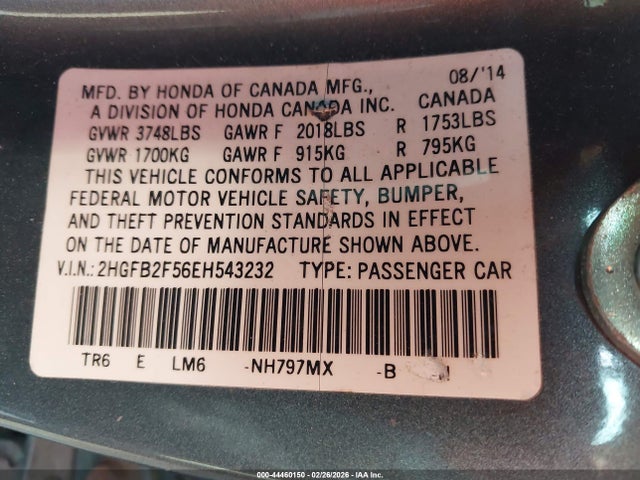 Honda Civic Lx 2014 2HGFB2F56EH543232 Image 8