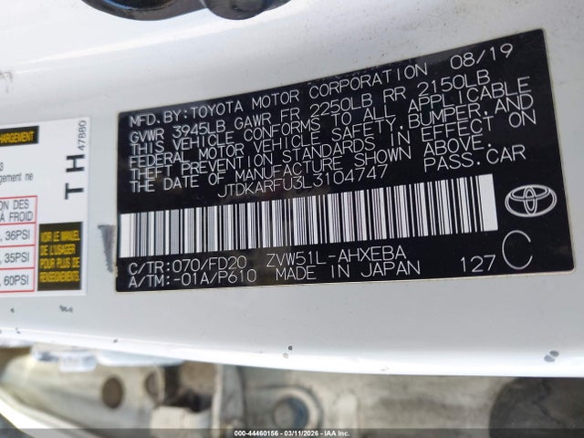 Toyota Prius Le 2020 JTDKARFU3L3104747 Image 9