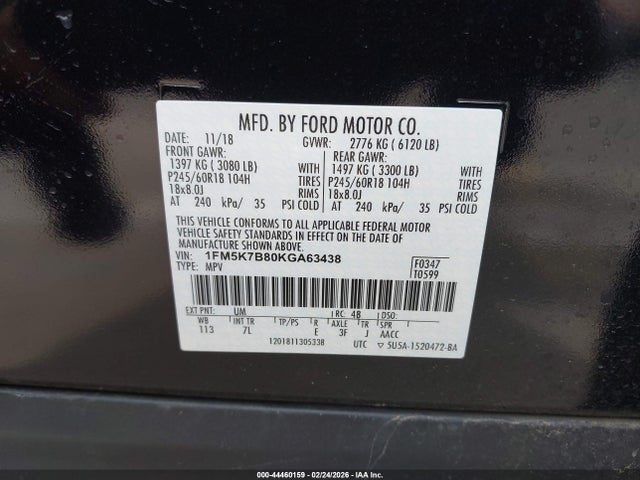 1FM5K7B80KGA63438 Ford Explorer