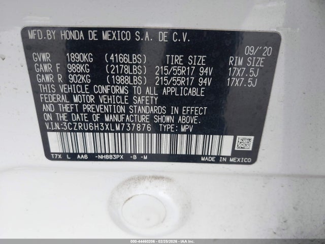 3CZRU6H3XLM737876 Honda Hr-v Awd Lx