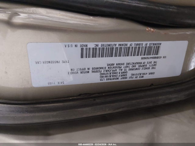2004 Subaru Outback H6-3.0 L.l. Bean Edition მანქანა იყიდება აუქციონზე, vin: 4S3BH806447629035, აუქციონის ნომერი: 44460229