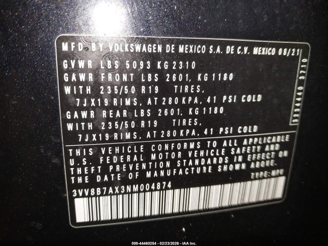 2022 VOLKSWAGEN TIGUAN 3VV8B7AX3NM004874 Photo 8