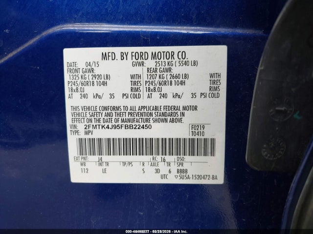 Ford EDGE SEL 2015 2FMTK4J95FBB22450 Image 9