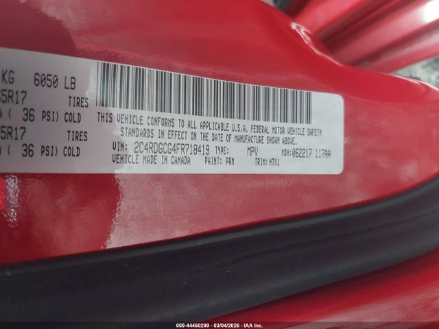Продаж на аукціоні авто 2015 Dodge Grand Caravan Sxt, vin: 2C4RDGCG4FR718419, номер лоту: 44460299