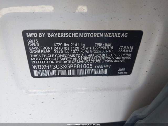 2016 Bmw X1 Xdrive28i მანქანა იყიდება აუქციონზე, vin: WBXHT3C3XGP881005, აუქციონის ნომერი: 44460336