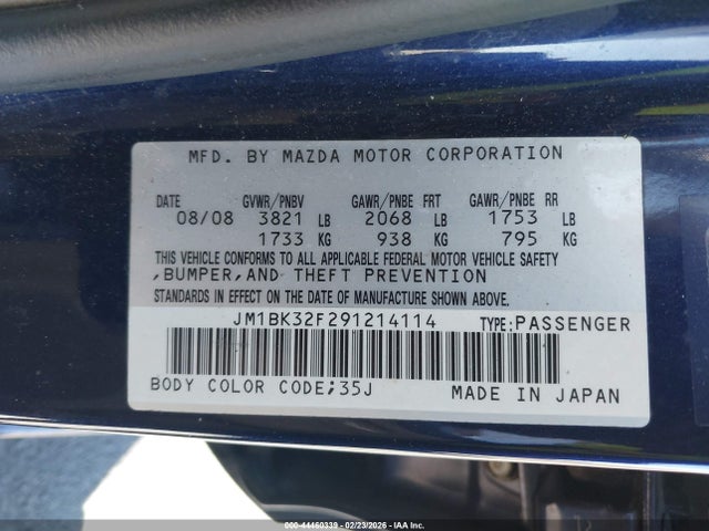 2009 Mazda Mazda3 I მანქანა იყიდება აუქციონზე, vin: JM1BK32F291214114, აუქციონის ნომერი: 44460339