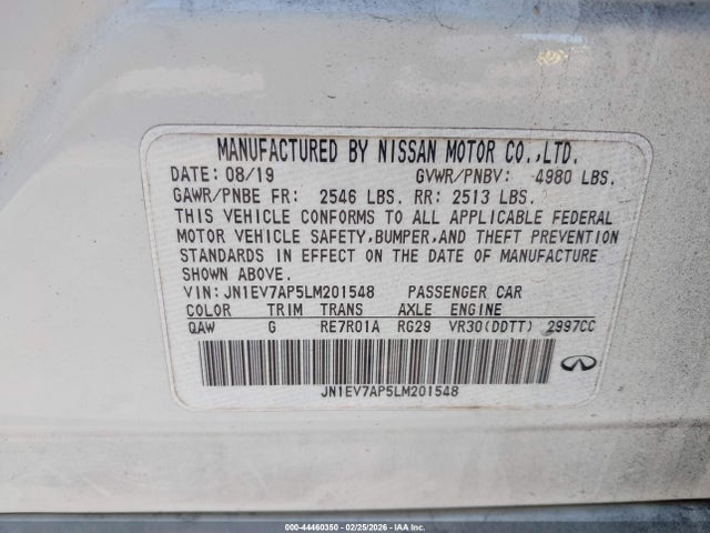 Aukcja sprzedaży 2020 Infiniti Q50 Sport, vin: JN1EV7AP5LM201548, numer aukcji: 44460350
