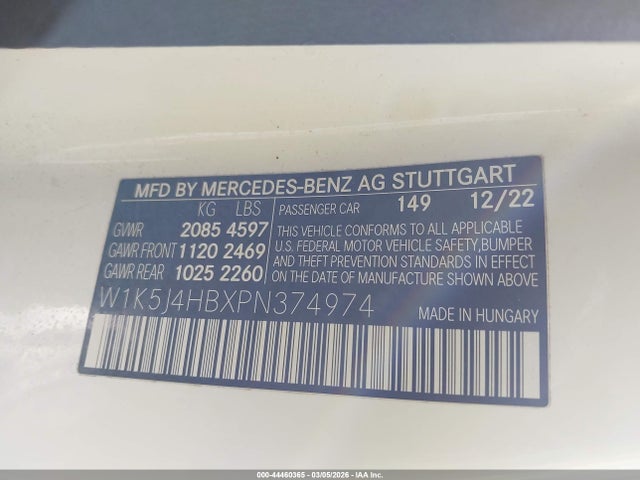 Продаж на аукціоні авто 2023 Mercedes-benz Cla 250 Coupe 4matic, vin: W1K5J4HBXPN374974, номер лоту: 44460365