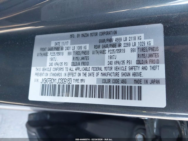 Продаж на аукціоні авто 2018 Mazda Cx-5 Touring, vin: JM3KFBCM1J0309163, номер лоту: 44460374