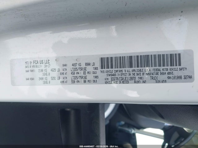 44460407 :رقم المزاد ، 3C6TRVCG0JE112872 vin ، 2018 Ram Promaster 2500 High Roof 136 Wb مزاد بيع