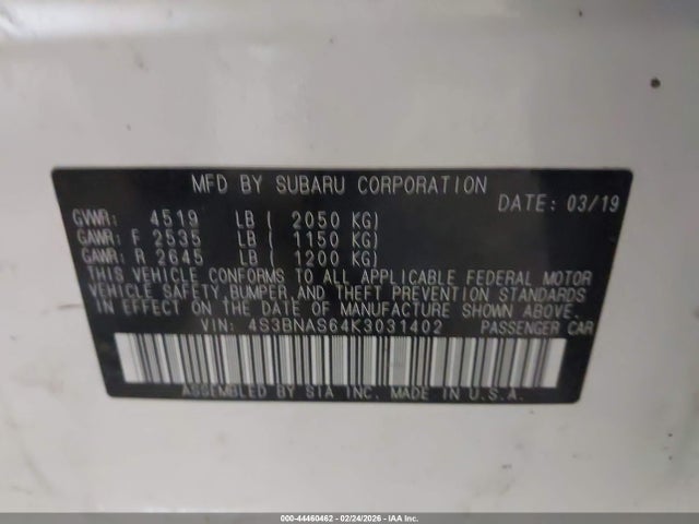Продаж на аукціоні авто 2019 Subaru Legacy 2.5i Sport, vin: 4S3BNAS64K3031402, номер лоту: 44460462