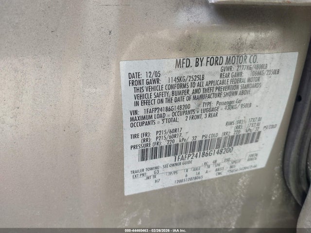 2006 FORD FIVE HUNDRED 1FAFP24186G148200 Photo 8