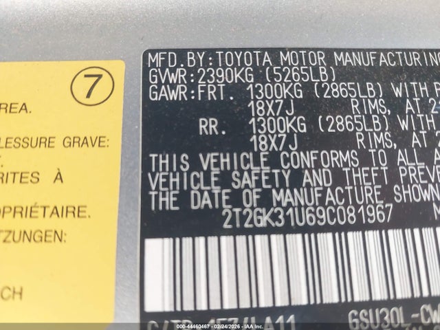 Auction sale of the 2009 Lexus Rx 350, vin: 2T2GK31U69C081967, lot number: 44460467