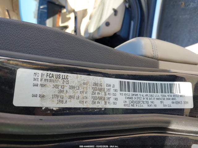 44460502 :رقم المزاد ، 1C4RDHDG9FC781769 vin ، 2015 Dodge Durango Limited مزاد بيع