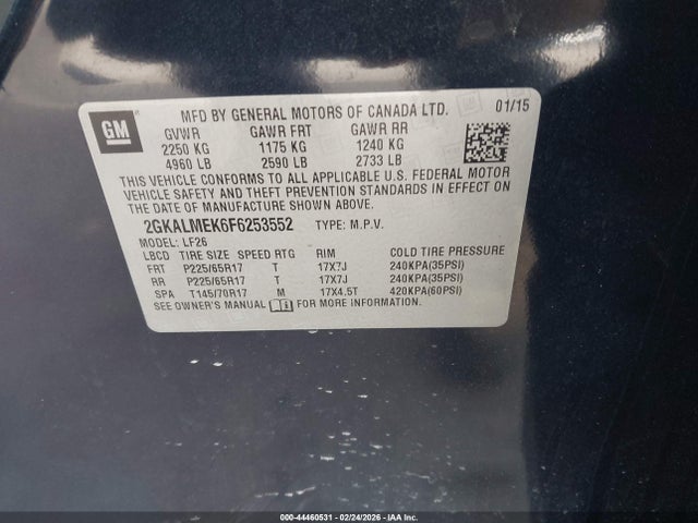 Продаж на аукціоні авто 2015 Gmc Terrain Sle-1, vin: 2GKALMEK6F6253552, номер лоту: 44460531
