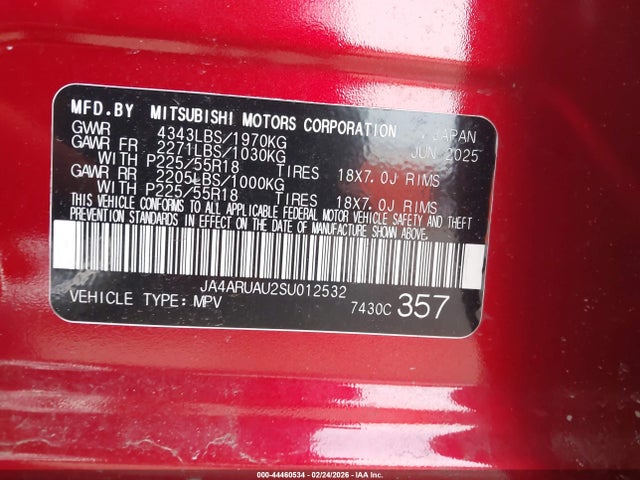 Aukcja sprzedaży 2025 Mitsubishi Outlander Sport 2.0 Es Awc, vin: JA4ARUAU2SU012532, numer aukcji: 44460534