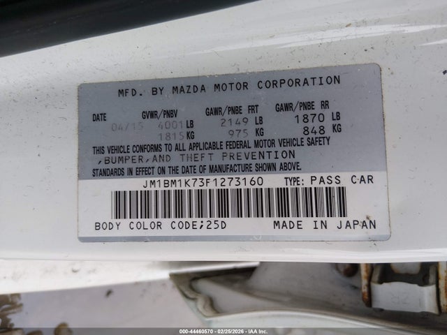Aukcja sprzedaży 2015 Mazda Mazda3 I Sport, vin: JM1BM1K73F1273160, numer aukcji: 44460570