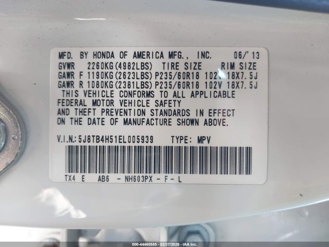 2014 Acura Rdx მანქანა იყიდება აუქციონზე, vin: 5J8TB4H51EL005939, აუქციონის ნომერი: 44460585