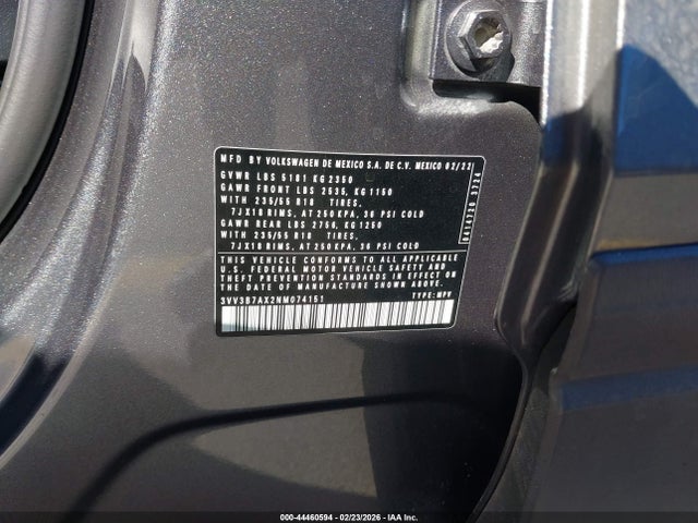Продаж на аукціоні авто 2022 Volkswagen Tiguan 2.0t Se, vin: 3VV3B7AX2NM074151, номер лоту: 44460594
