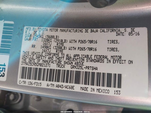 3TMAZ5CN5GM021271 Toyota Tacoma Dbl Cab/sr5/trd Sport/or