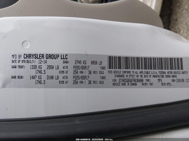 Aukcja sprzedaży 2015 Dodge Grand Caravan Se, vin: 2C4RDGBG6FR636080, numer aukcji: 44460619