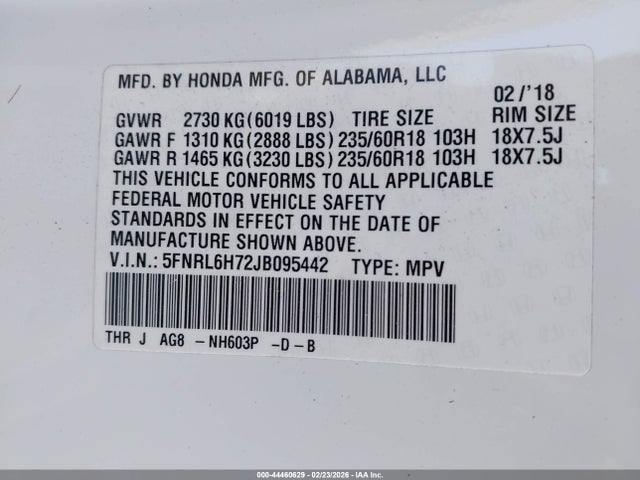 2018 HONDA ODYSSEY 5FNRL6H72JB095442 Photo 8