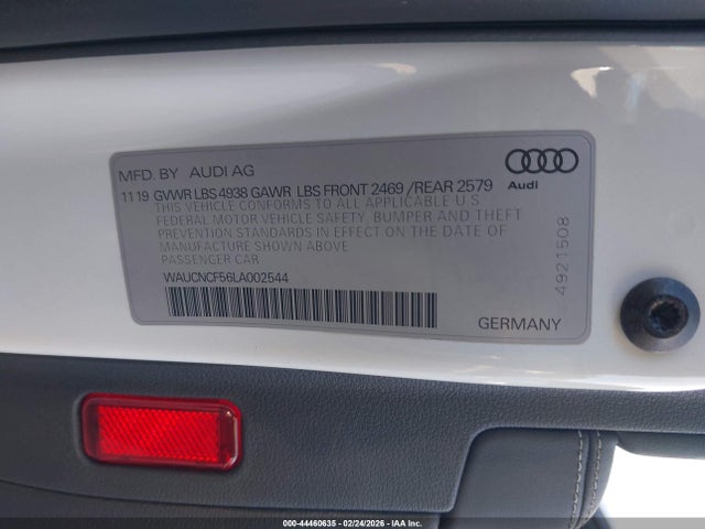 Продаж на аукціоні авто 2020 Audi A5 Sportback Premium Plus 45 Tfsi Quattro S Tronic, vin: WAUCNCF56LA002544, номер лоту: 44460635